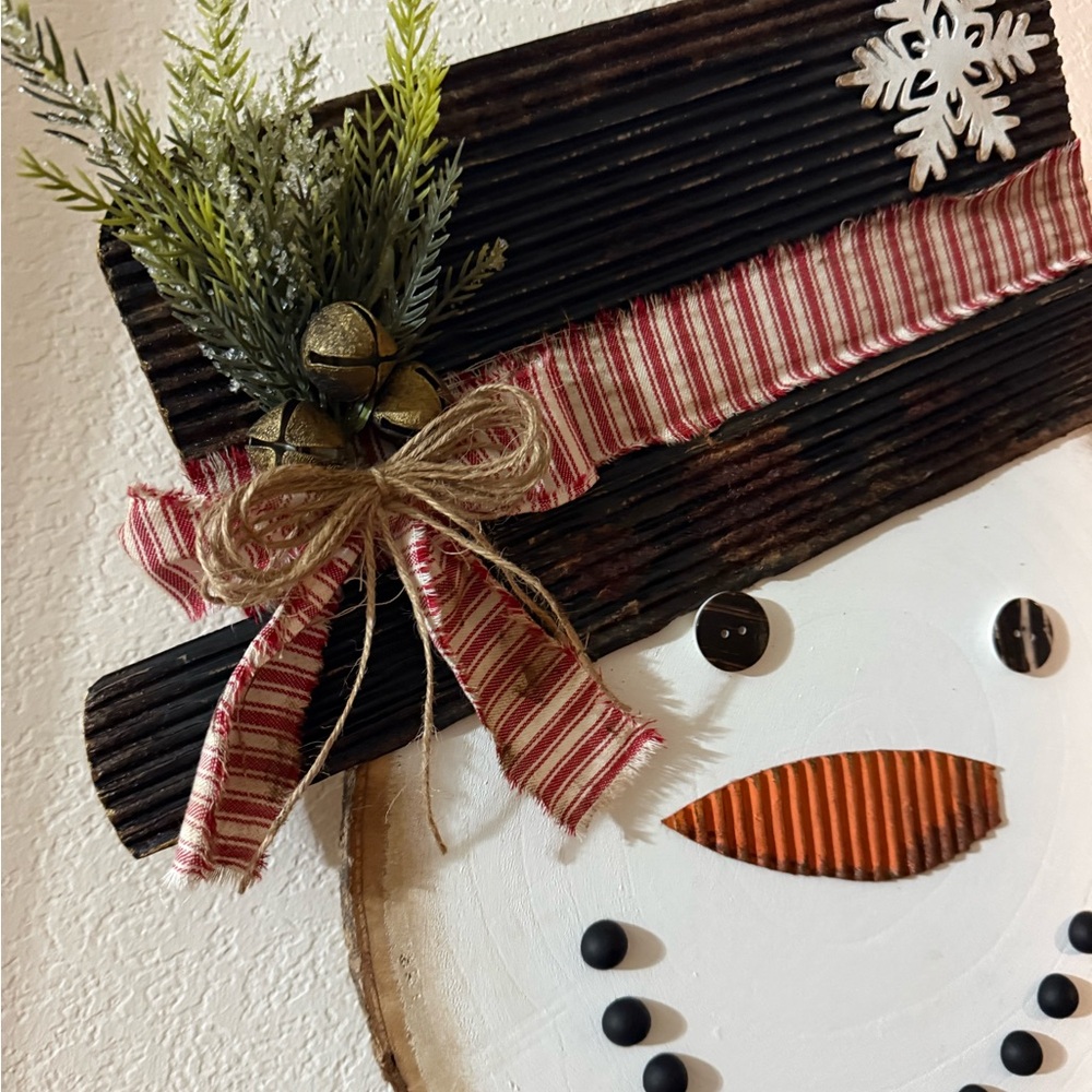 Handmade snowman wood round